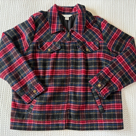 CJ Banks Jackets & Blazers - CJ Banks Red and Black Plaid Shirt Jacket